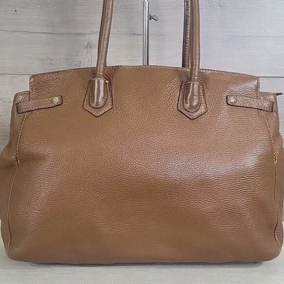 Henri Bendel Taupe Brown Pebbled Handbag Tote Purse Satchel - Picture 4 of 9